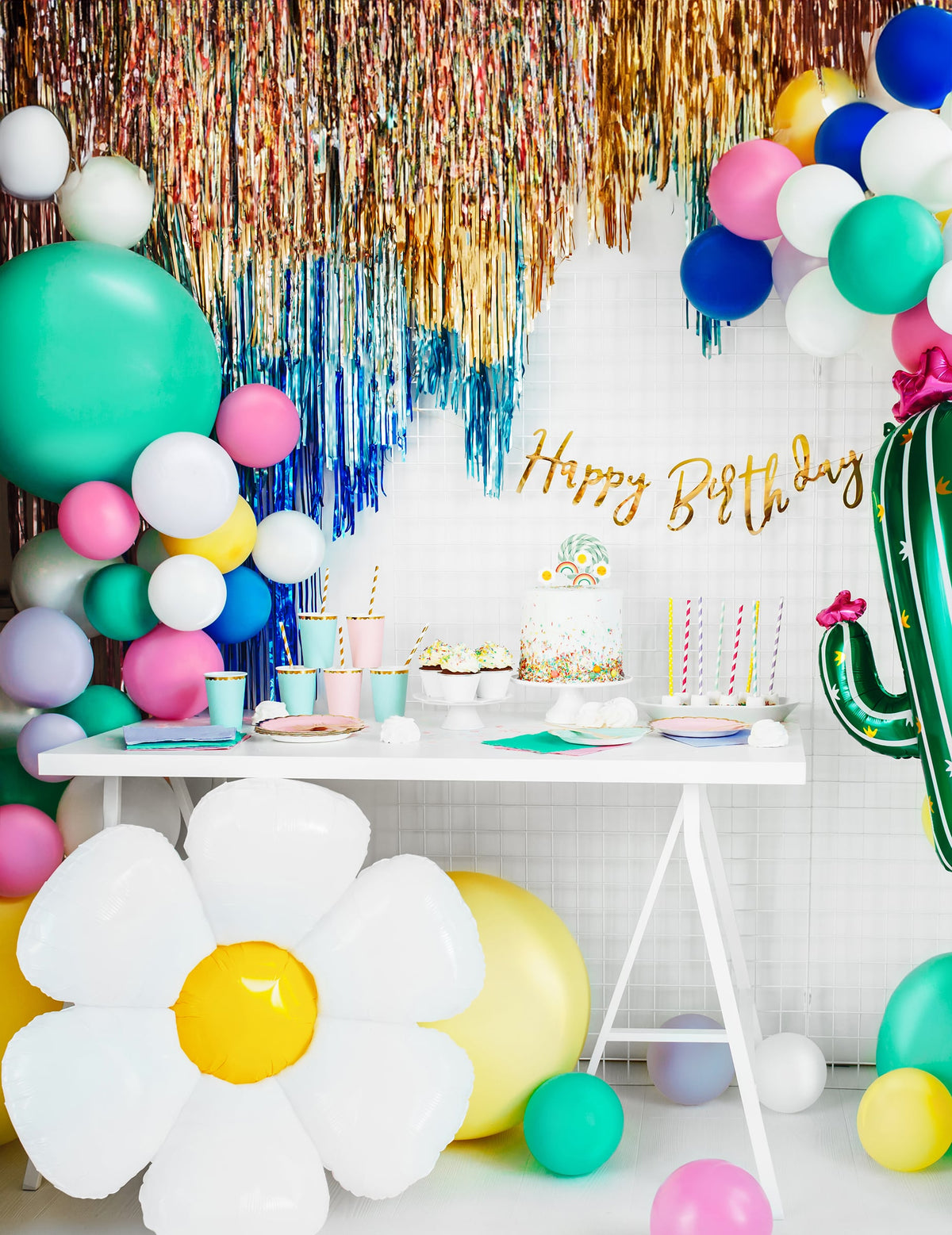Décoration de table d'anniversaire du rideau de fils métallisé pour fête bleu nuit