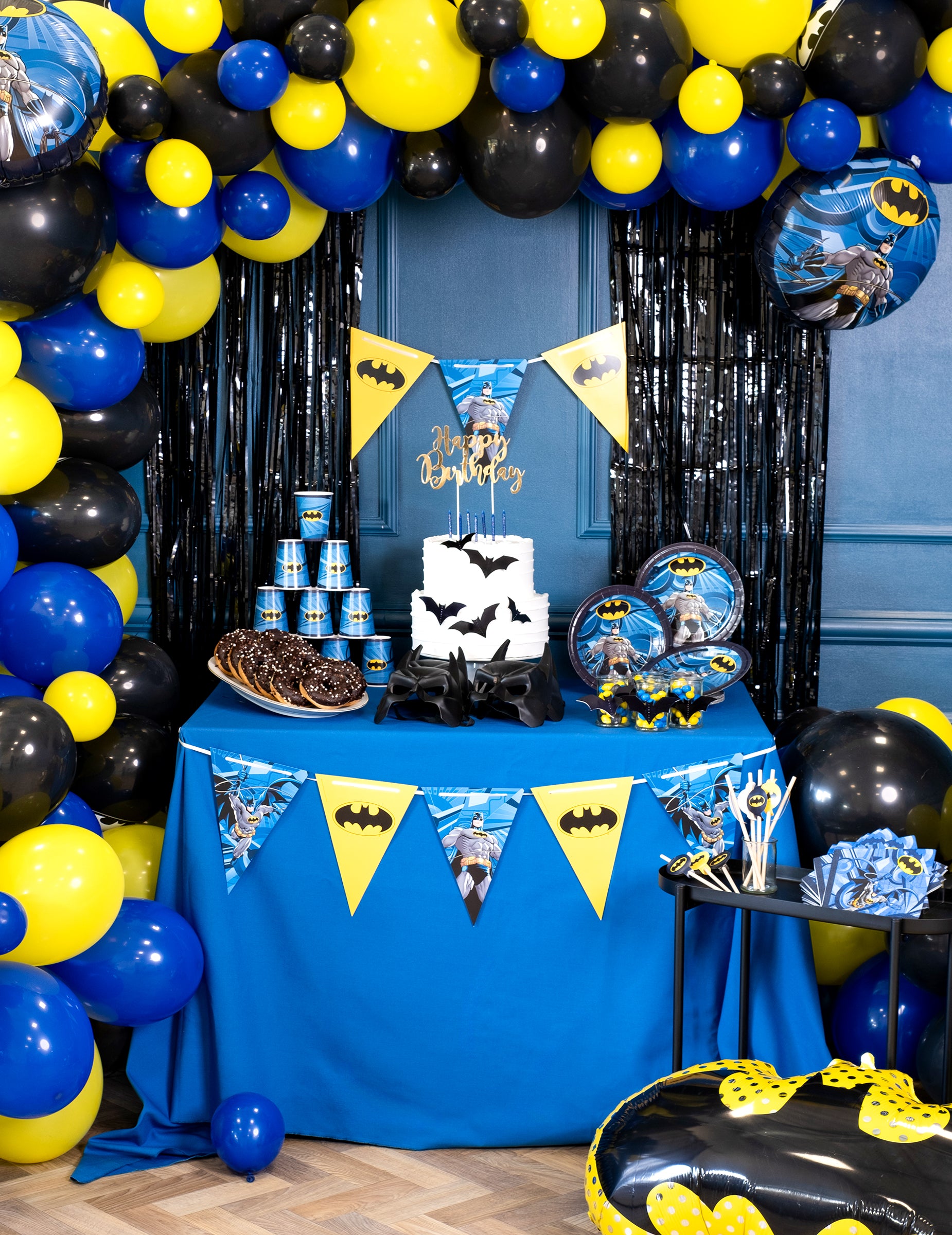 Ambiance d'anniversaire Batman du rideau scintillant pour fête noir