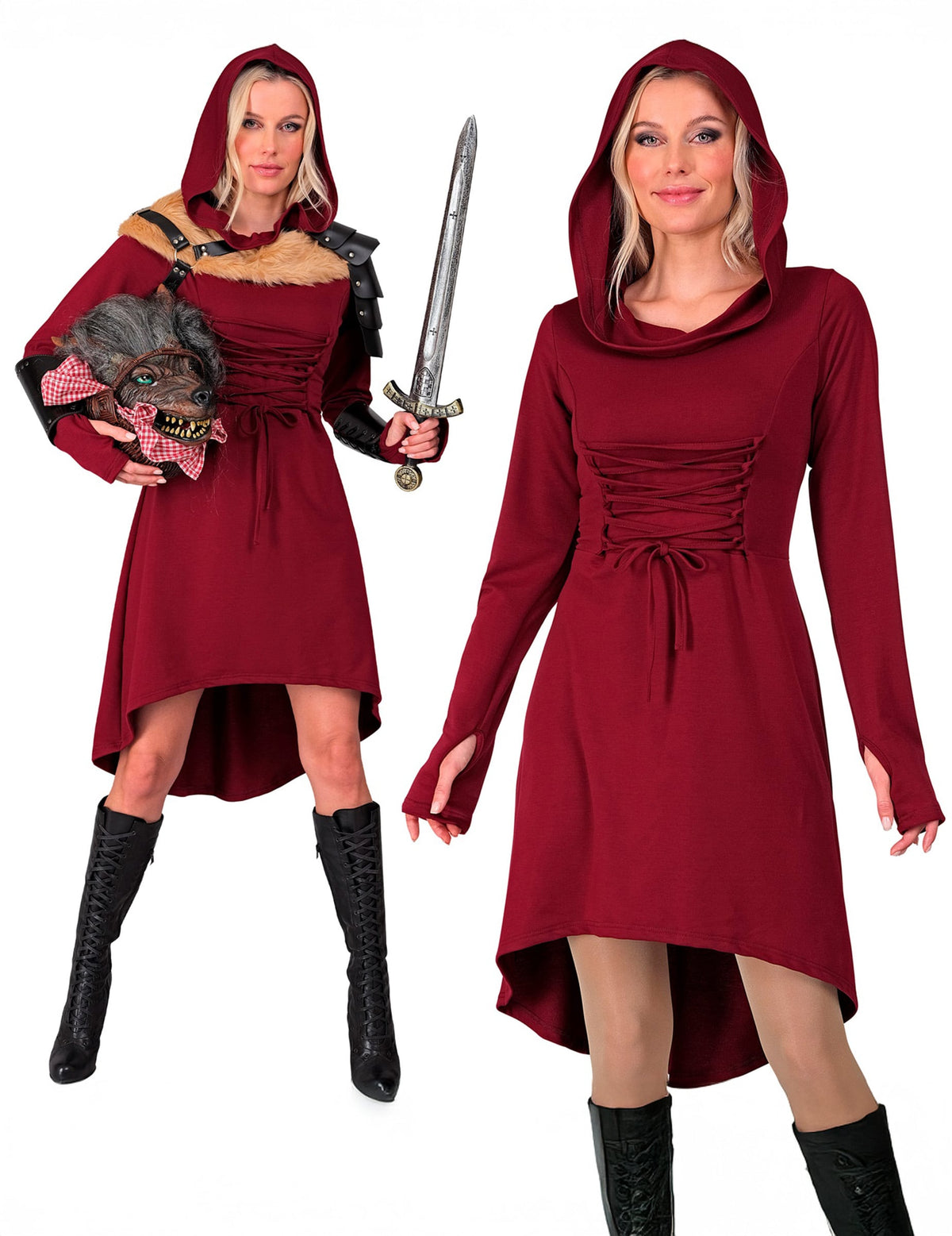 Vues d'ensemble de la robe gothique médiévale pour femme rouge