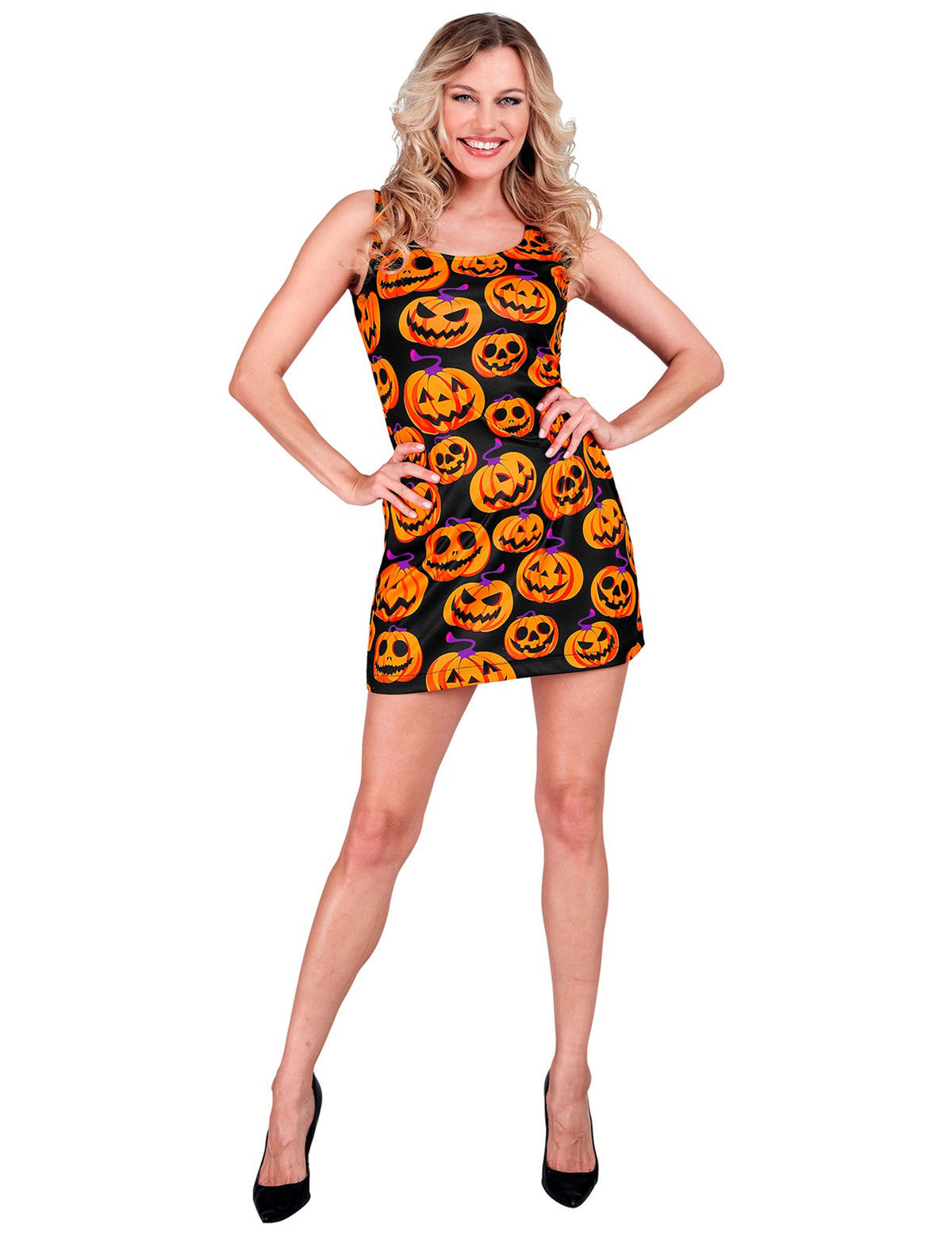 Robe noire à motifs citrouilles femme