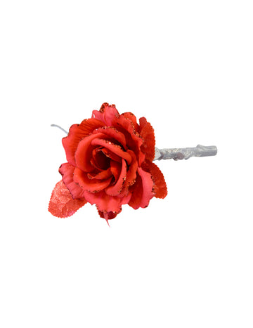 Červená umělá růže na větvi 15 cm na svatební výzdobu