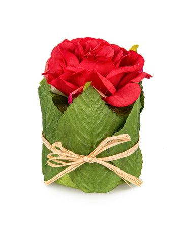 Rose rouge dans un pot en feuillage 8 x 6 cm pour mariage
