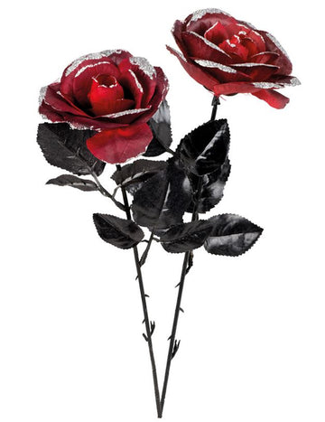 Rot-schwarze Rose 45 cm Halloweendeko