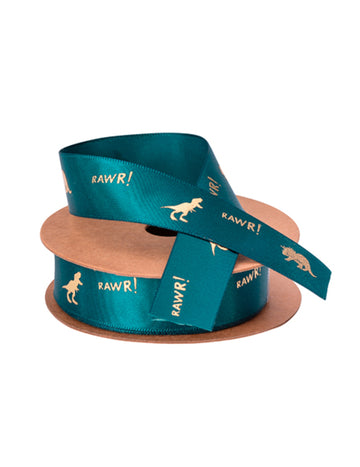 Dinosaurier Geschenkband grün-gold 1,90 cm x 10 m