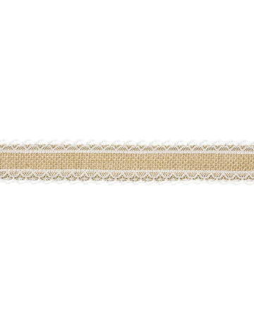 Přírodní pytlovina se stuhou a krajkovým lemem 4 cm x 5 m