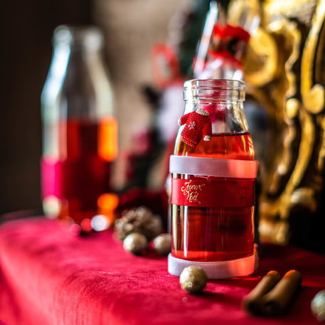 Mise en situation sur une bouteille du ruban en velours pour décoration