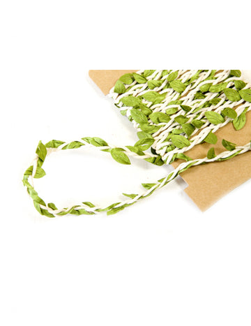 Slonovinová a zelená listová stuha 8 mm x 2 m venkovská svatba