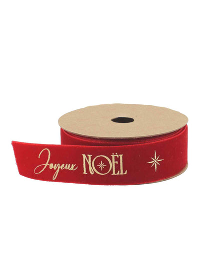 Ruban Joyeux Noël velours rouge et or 2,5 cm x 3 m