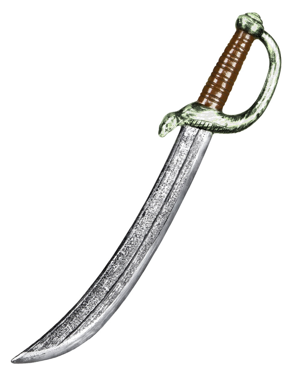 Sabre de pirate pour déguisement argenté avec poignée marron et garde serpent