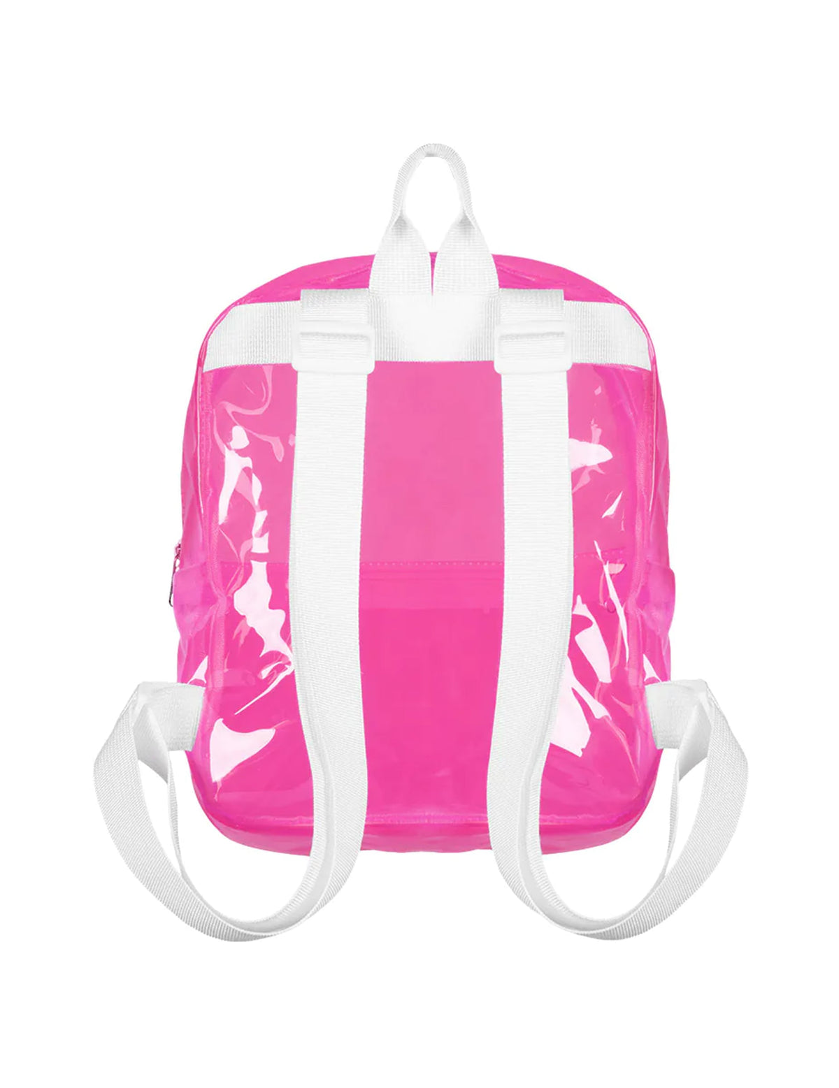 Vue de dos du sac à dos transparent rose fluo