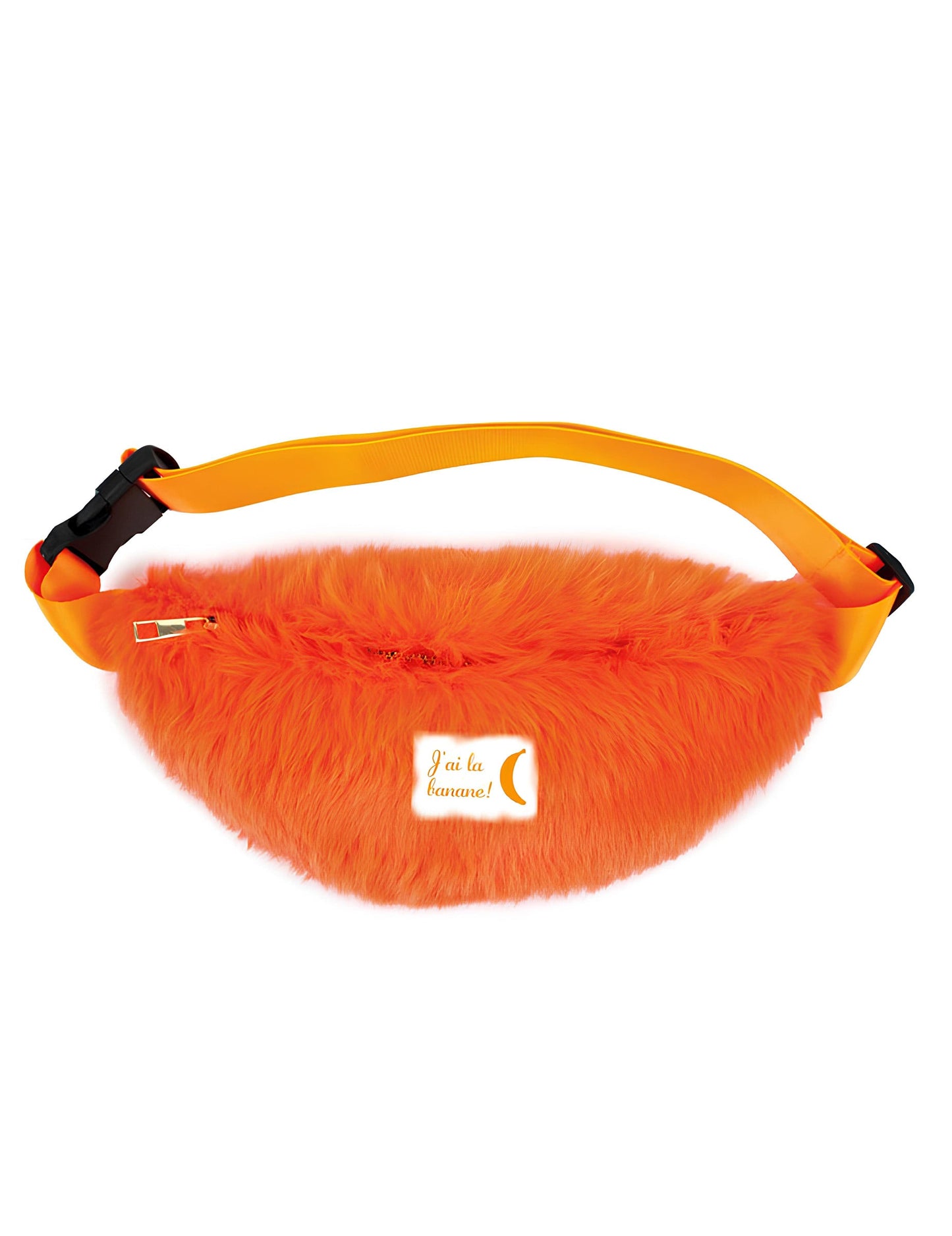 Sac banane à poils pour adulte orange avec inscription J'ai la banane