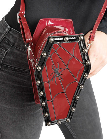 Červená bordó crossbody kabelka ve tvaru rakve