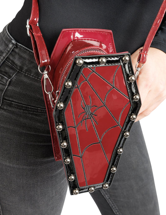Červená bordó crossbody kabelka ve tvaru rakve