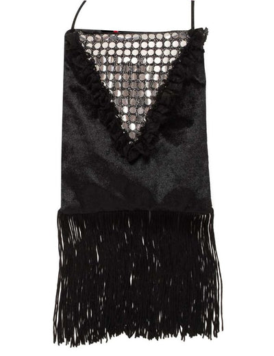 Sac charleston pour femme noir avec sequins argentés et franges