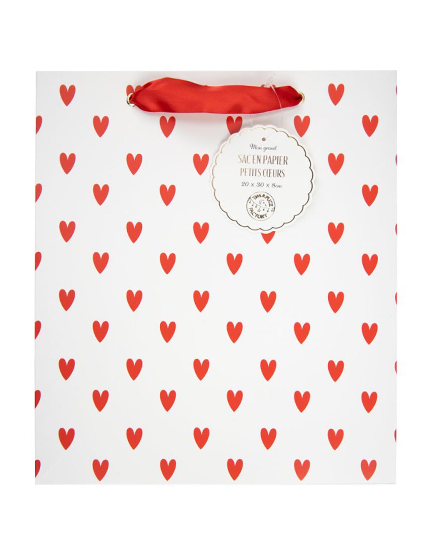 Papierová taška s malými červenými srdiečkami, 28 x 25 cm