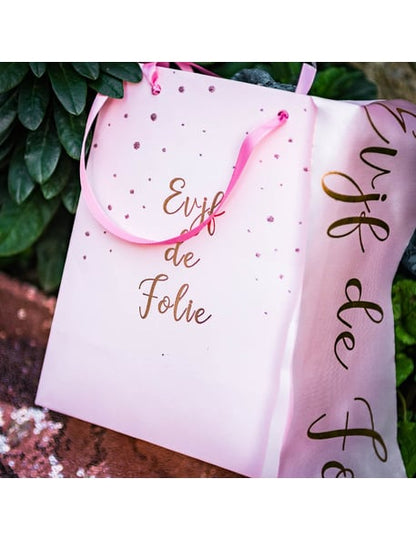 Détail de l'inscription du sac EVJF de folie