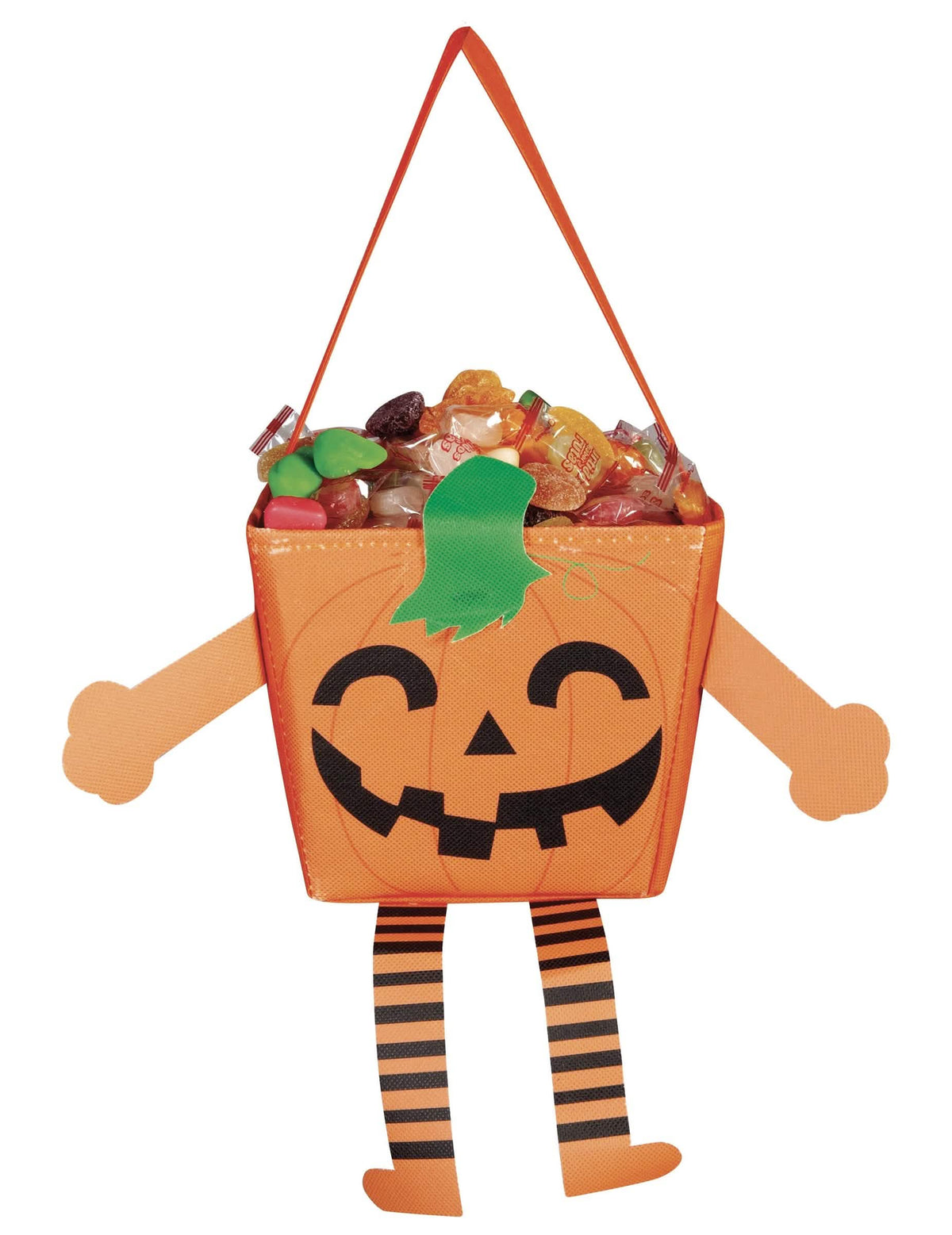 Malý pytel ve tvaru dýně s rukama a nohama pro dítě oranžová s černě pruhovanými nohama