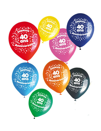 Sáček 8 balónků 40 let pro narozeniny barevných