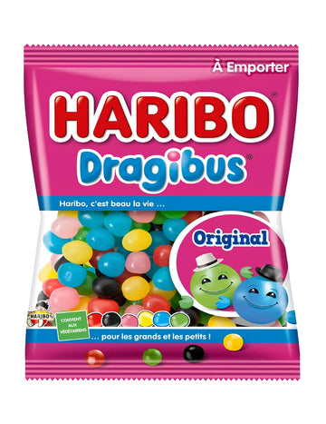 Sáček bonbónů Dragibus Haribo pro růžovou a multicolorovou oslavu