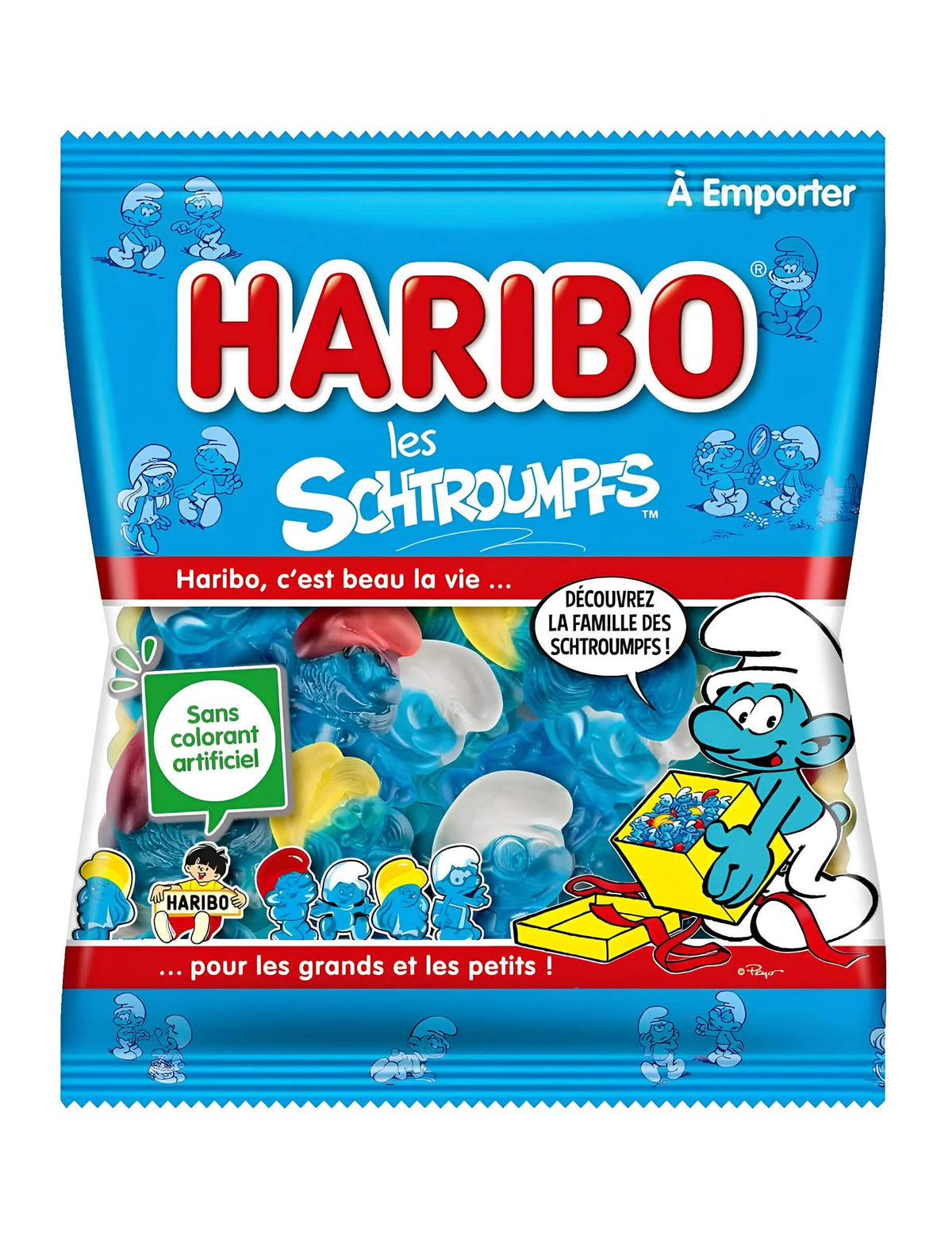 Sáček bonbonů Šmoulové Haribo pro malé i velké modrá a bílá 120 g