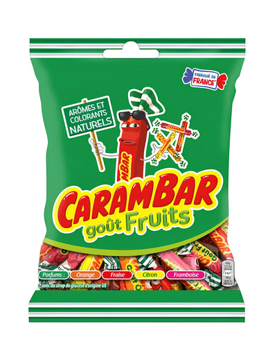 Sachet de bonbons Carambar fruits pour enfant et adulte aux parfums orange fraise citron et framboise