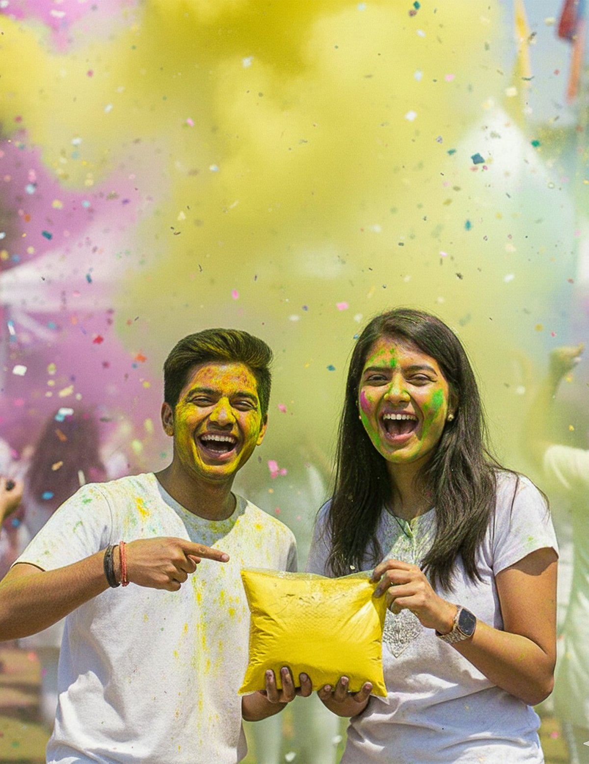 Sachet de poudre à effet Holi jaune fluo