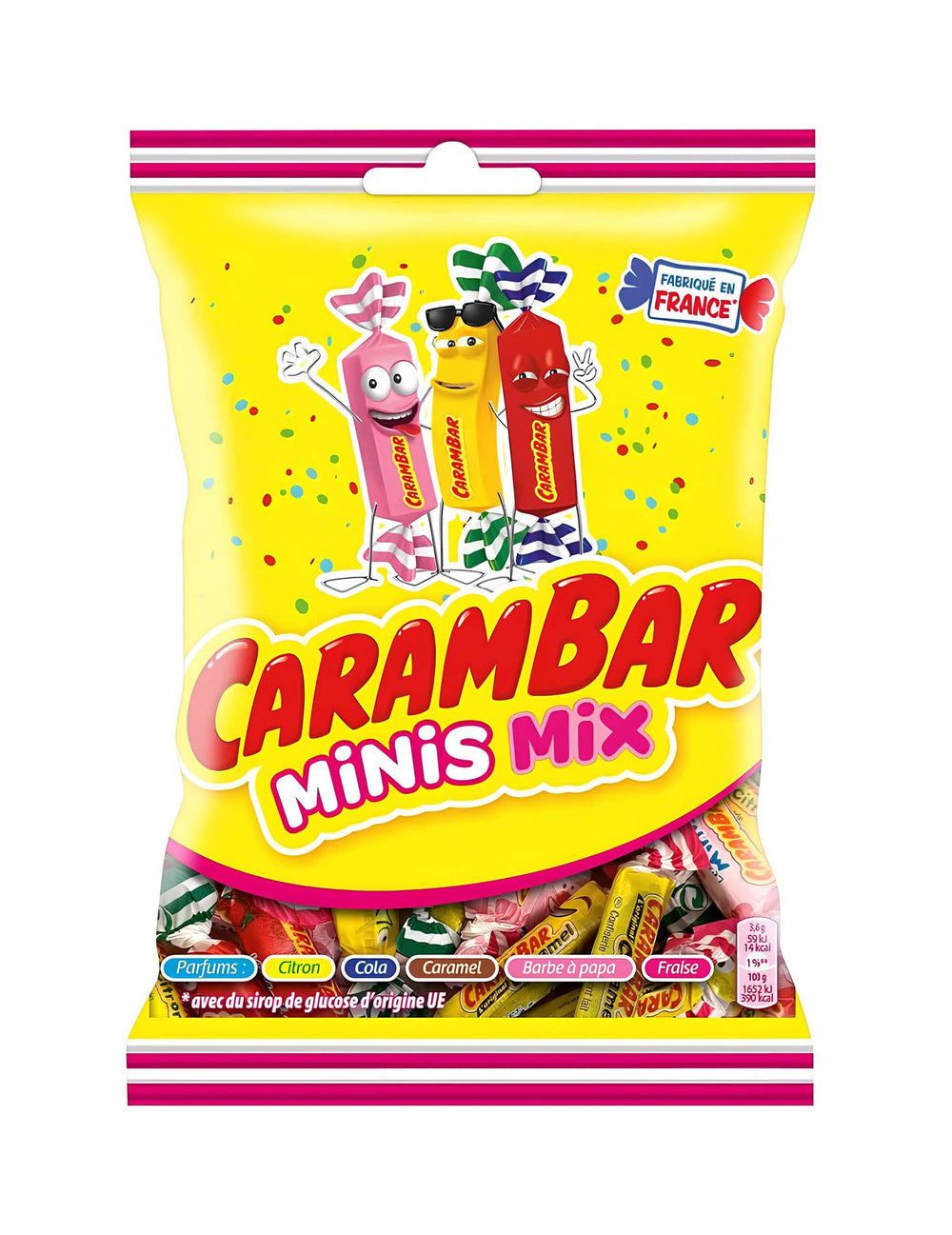Sáček mini Carambar Minis Mix žlutá a vícebarevné s různými příchutěmi
