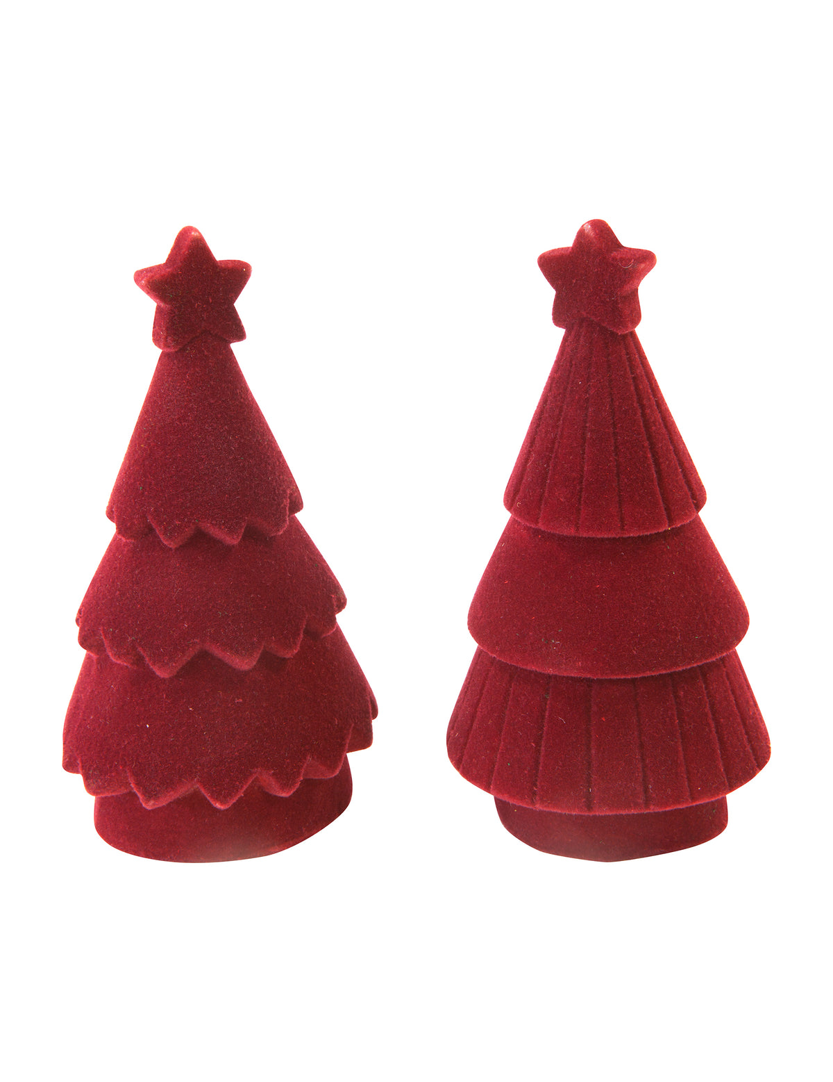 Sapin de Noël en résine pour décoration chic effet velours rouge foncé