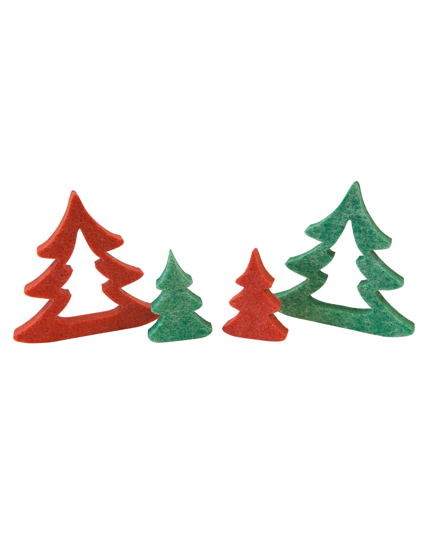 8 zelených a červených plstěných stromů 8 cm na vánoční výzdobu