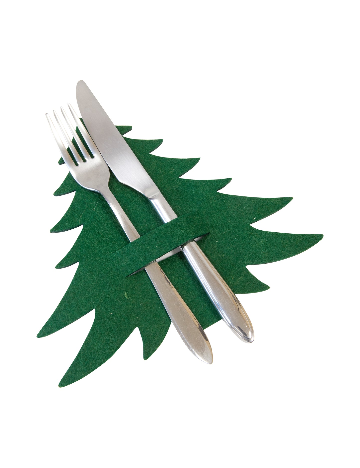 Strom příborů v zelené a červené plsti na ozdobu stolu