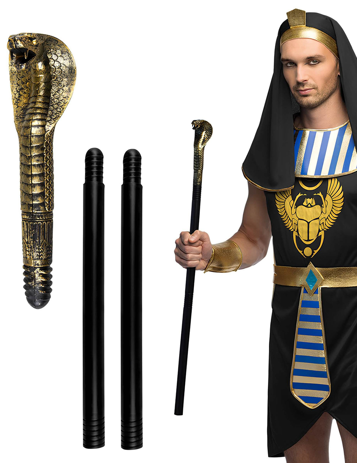 Egyptský hadí žezlo pro dospělého černá a zlatá