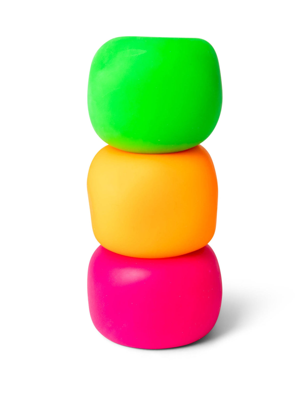 Empilement des trois couleurs de la Boule anti stress Scrunchems étirable