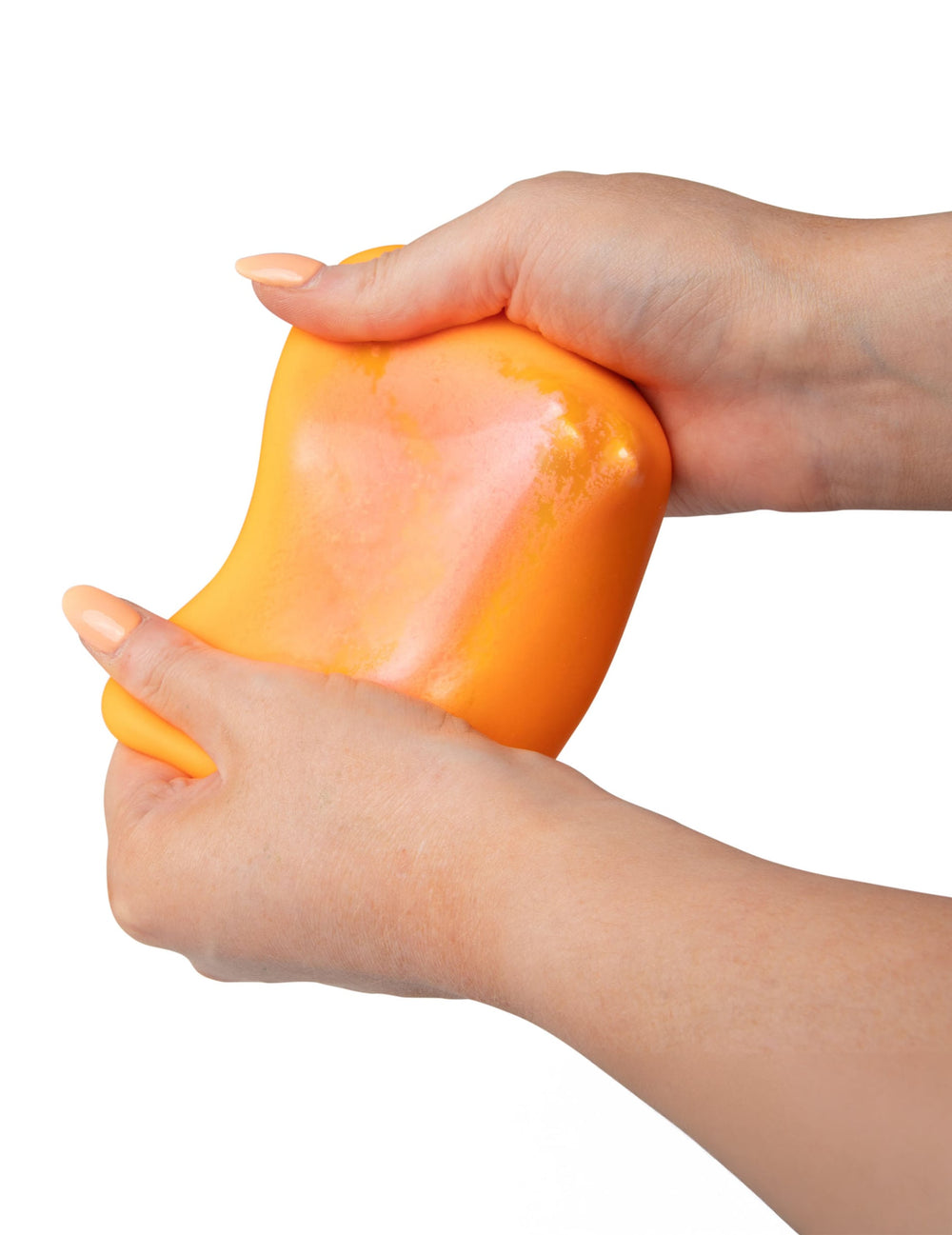 Démonstration de l'élasticité de la Boule anti stress Scrunchems étirable