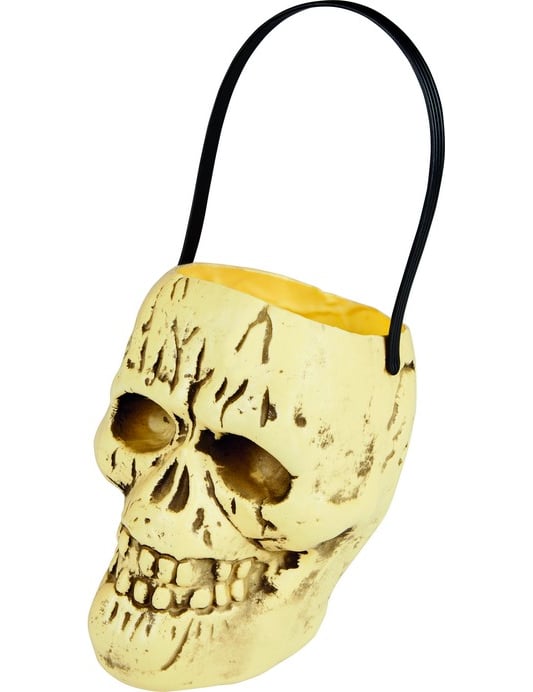 Mise en situation du seau à bonbons tête de mort pour Halloween