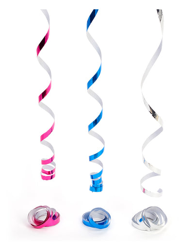 Serpentins disco pour fête couleurs métallisées assorties rose bleu et argent
