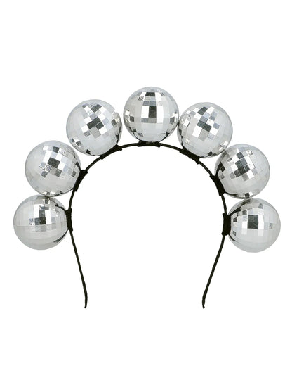 Vue de face du serre-tête boules disco pour adulte