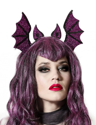 Serre-tête chauve-souris pour adulte violet à paillettes
