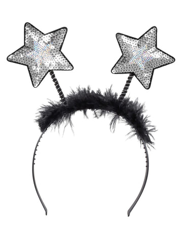 Schicker Sternen-Haarreif für Silvester stilvolles Accessoire silberfarben-Schwarz