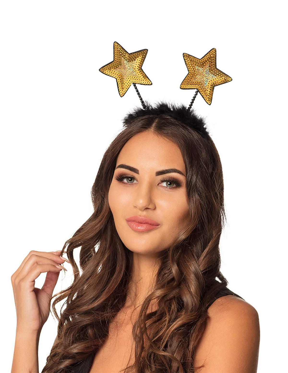 Čelenka se zlatými hvězdami pro dospělý zlatá s černými peřími