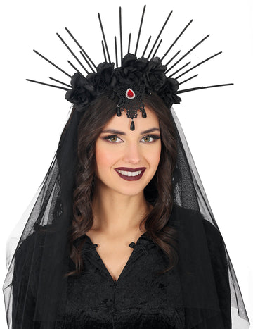 Dámská květinová čelenka s černým závojem