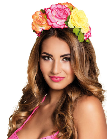 Serre-tête fleurs colorées pour femme roses, jaunes et orange