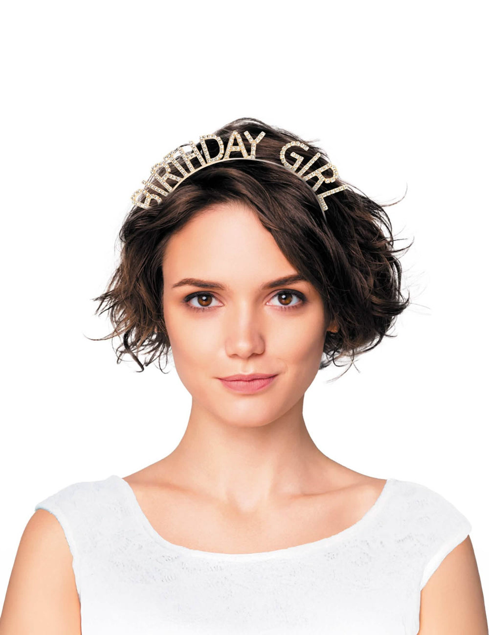 Serre-tête Happy Birthday pour adulte doré strassé Birthday Girl