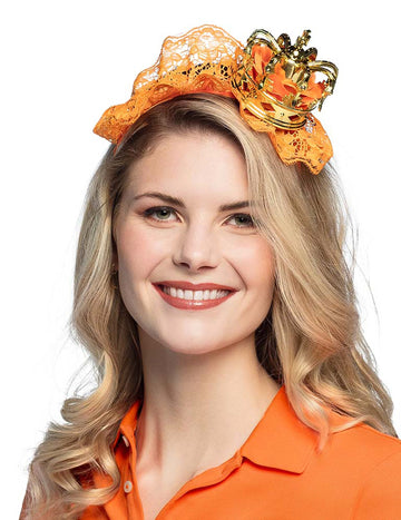 Oranžová čelenka s mini korunkou pro dospělé