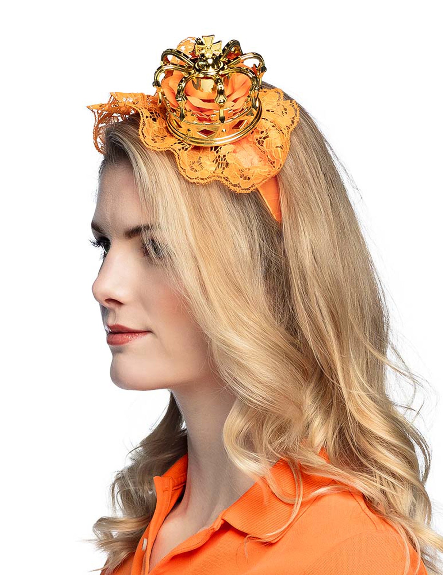 Oranžová čelenka s mini korunkou pro dospělé