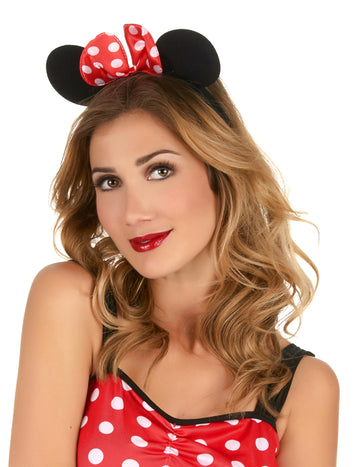 Dámská čelenka s myšími ušima a puntíkovanou mašlí