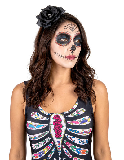 Čelenka z černé růže pro dospělé Dia De Los Muertos