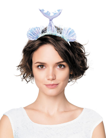 Irideszendes Meerjungfrauen-Headband für Erwachsene mit Flosse und Muscheln