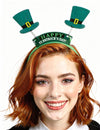 Serre-tête St Patrick's day pour adulte vert avec mini chapeaux haut-de-forme et message