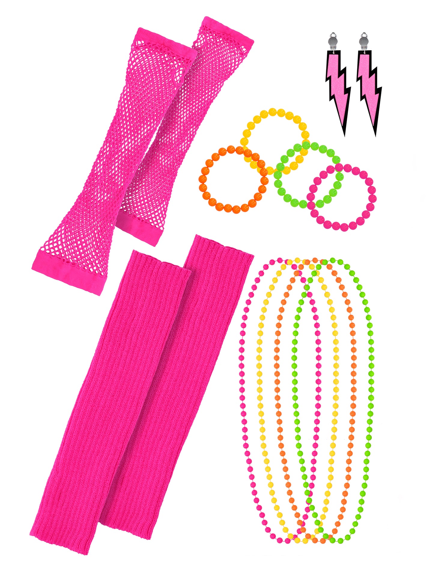 Vue d'ensemble des éléments du set accessoires années 80 pour adulte
