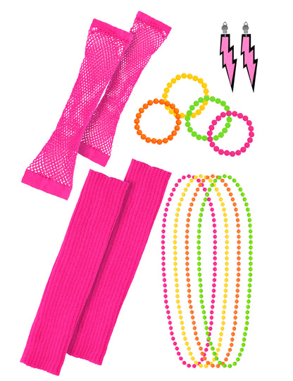 Vue d'ensemble des éléments du set accessoires années 80 pour adulte